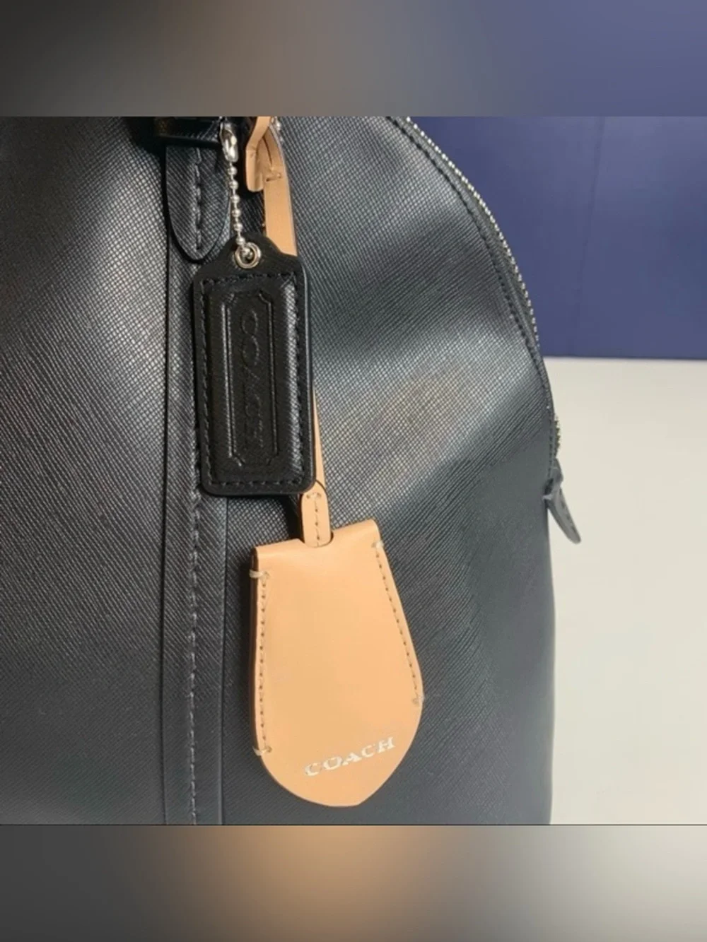 Coach Peyton Cora Black Saffiano Leather Domed Satchel Crossbody